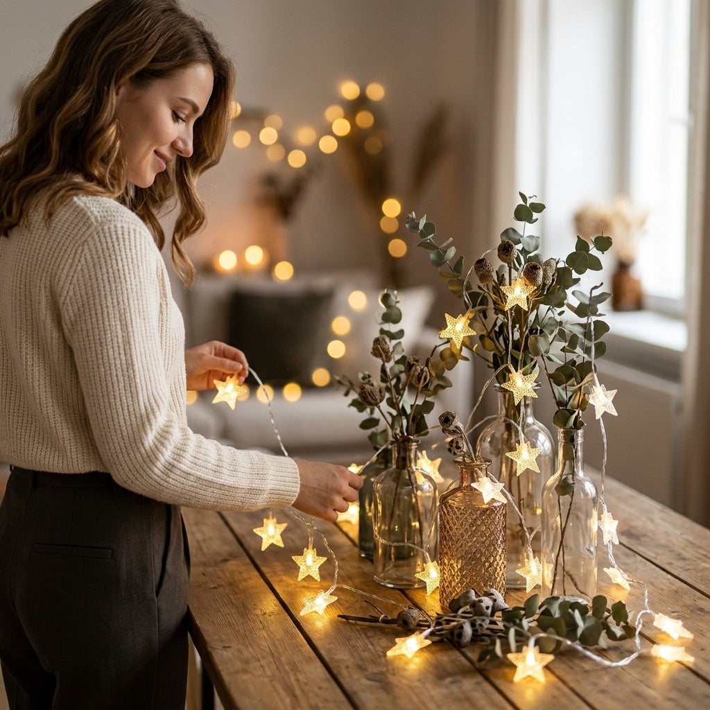Warm White Star String Lights for Indoor Outdoor