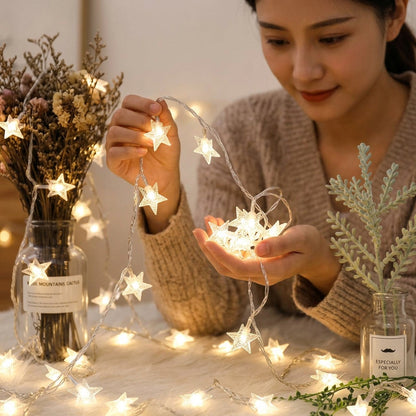 Warm White Star String Lights for Indoor Outdoor