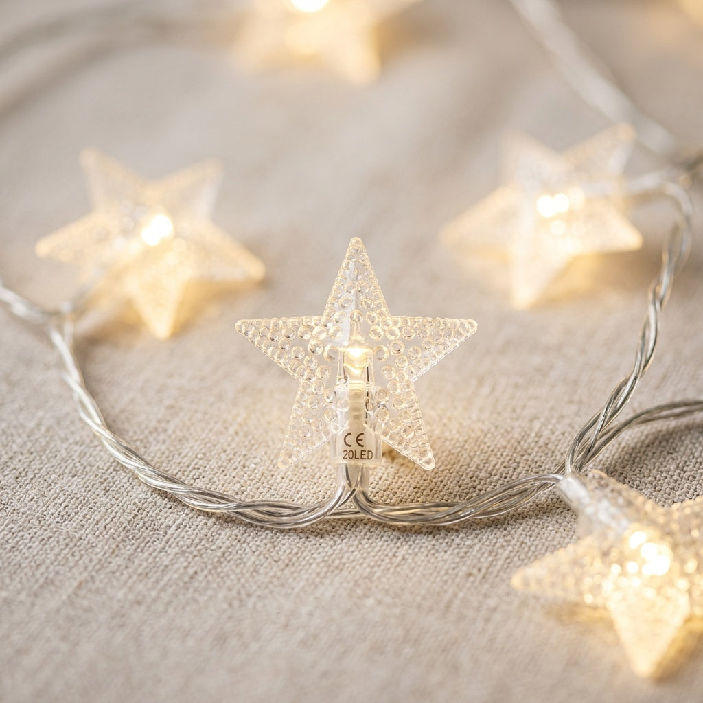 Warm White Star String Lights for Indoor Outdoor