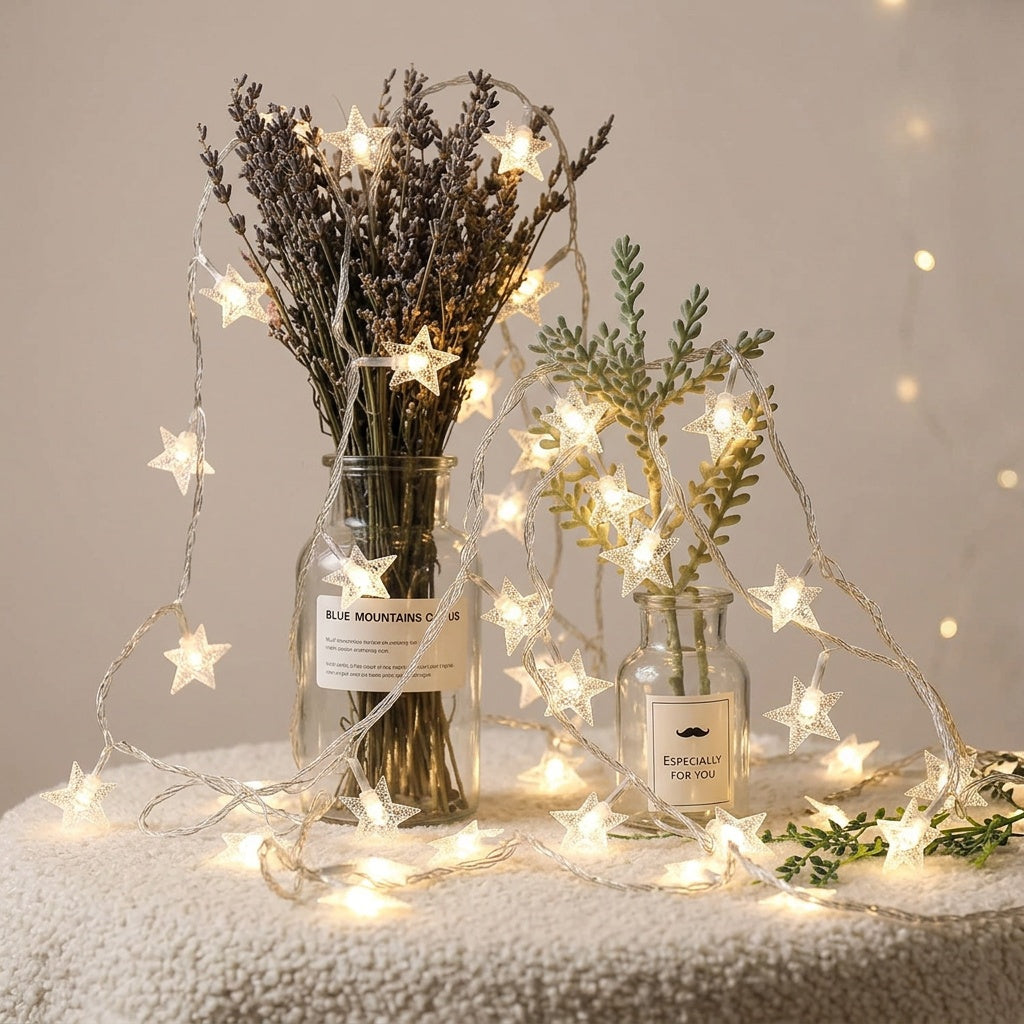Warm White Star String Lights for Indoor Outdoor