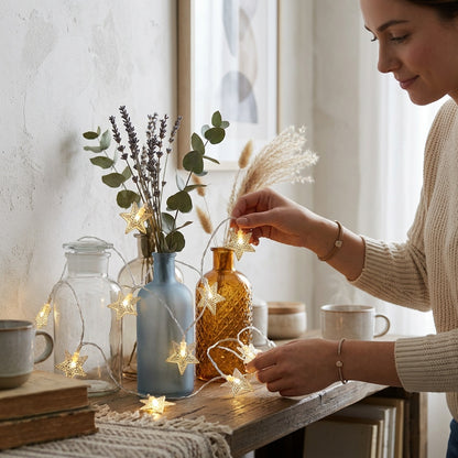 Warm White Star String Lights for Indoor Outdoor