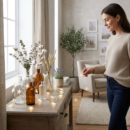 Warm White Star String Lights for Indoor Outdoor