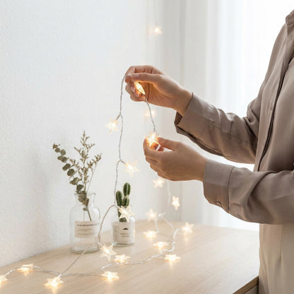 Warm White Star String Lights for Indoor Outdoor