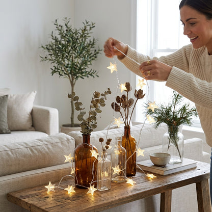 Warm White Star String Lights for Indoor Outdoor