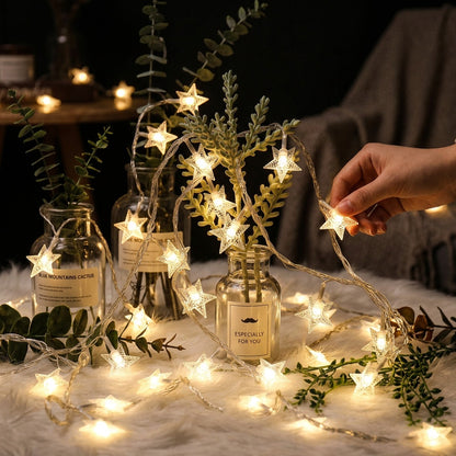 Warm White Star String Lights for Indoor Outdoor